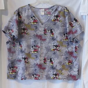 Disney Mickey & Minnie Mouse Gray Scrub Womens 3X